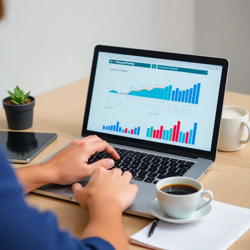 Osoba analyzujúca finančné grafy na notebooku